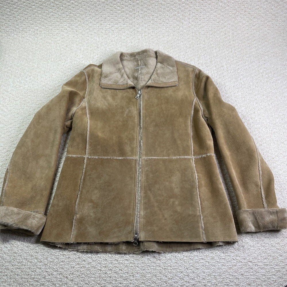Guess Leather Jacket Womens Medium Tan Faux Fur Lined Shearling‎ Style Zip Coat